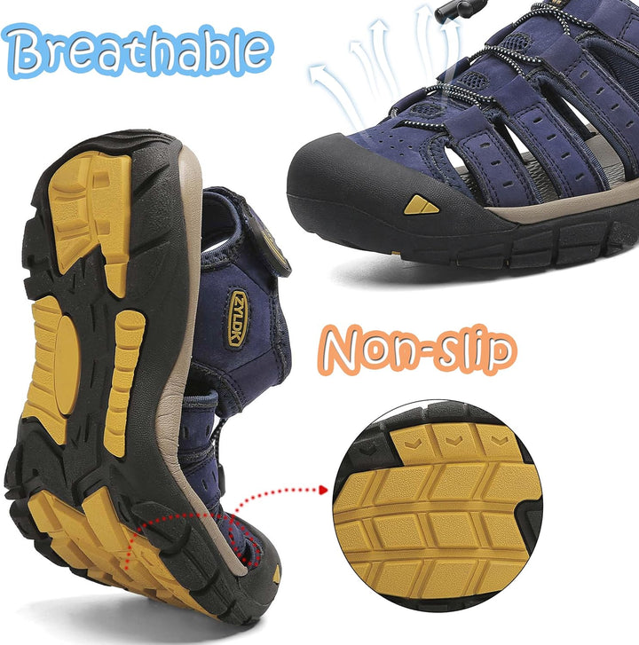 ZYLDK Herren Leder Sandalen Sport Outdoor Trekkingsandalen Atmungsaktive Leichte Wandersandalen Männ