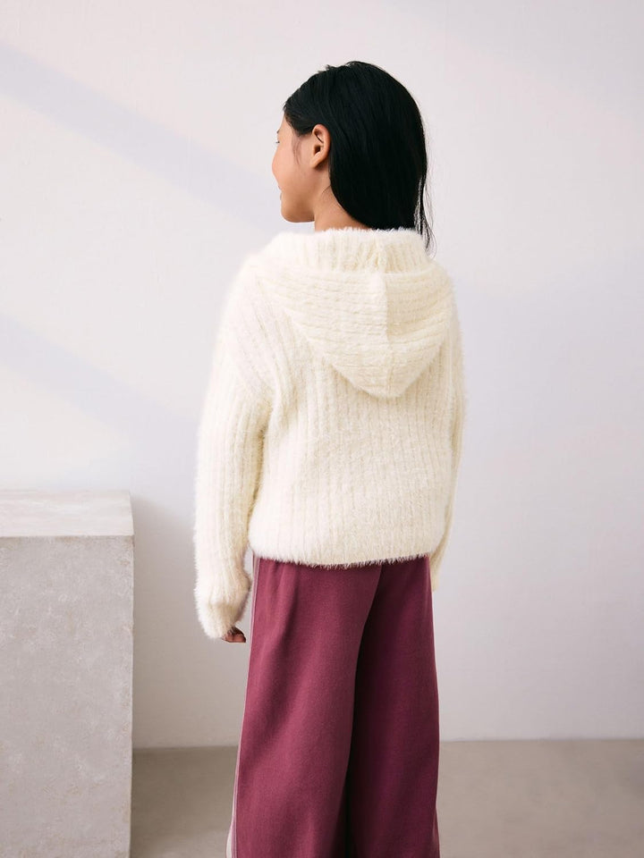 NEXT Mädchen Flauschige Kapuzenjacke mit durchgehendem Reissverschluss 98 Ecru, 98 Ecru