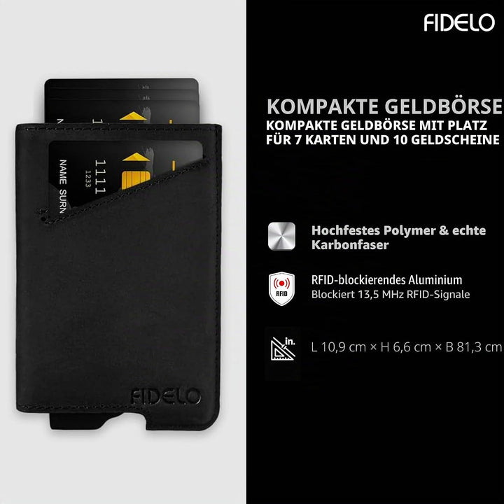 Fidelo Karbonfaser-Minimalistische Brieftasche – Schlankes Kreditkartenetui, Geldscheinklammer-Geldb