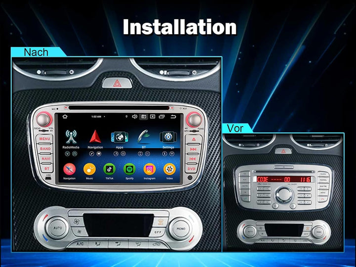 Erisin 7 Zoll 8-Kern 4GB RAM 64GB ROM Android 12 Autoradio 2din mit GPS Navi für Ford Focus Mondeo S