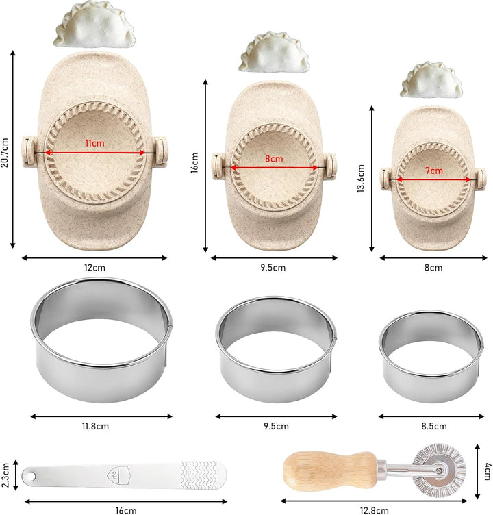 Dumpling Maker Set 8-teilig, 3 Grössen Ravioli- & Teigtaschenformer mit Teigschneider, Edelstahl Fül