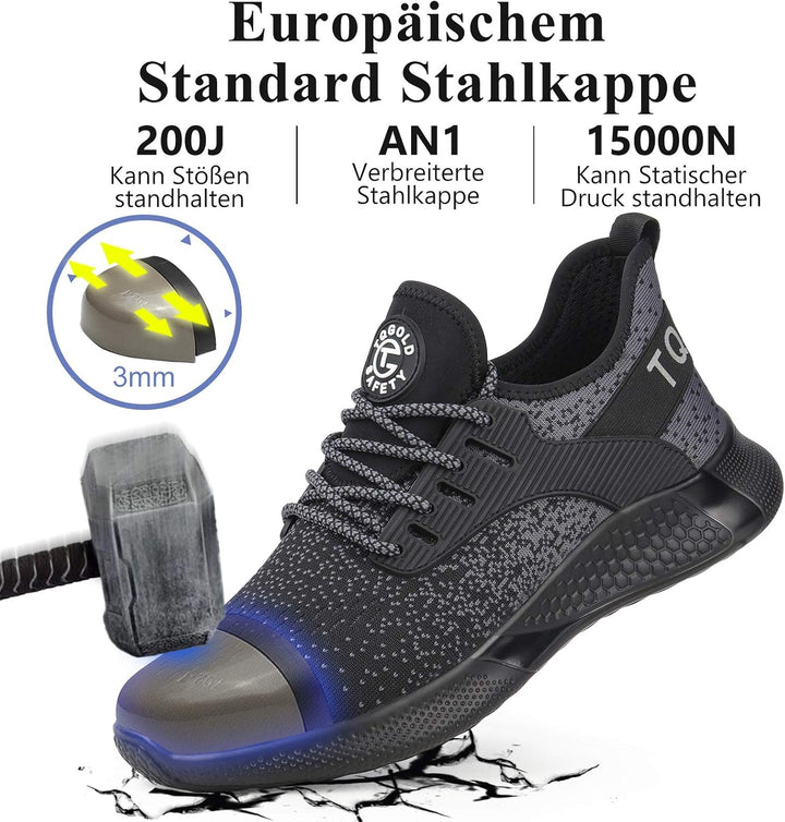 AONETIGER Sicherheitsschuhe Herren Damen Leicht Arbeitsschuhe Stahlkappe Sportlich Schutzschuhe Atmu