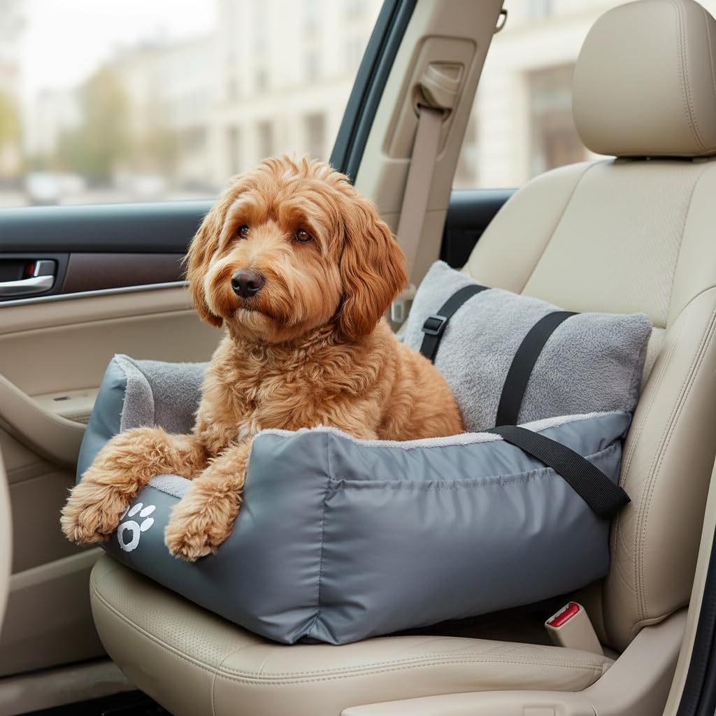 FAREYY Autositz für Kleine Hunde Katzen mit Aufbewahrungstasche und Sicherheitsleine, Wasserdicht Wa