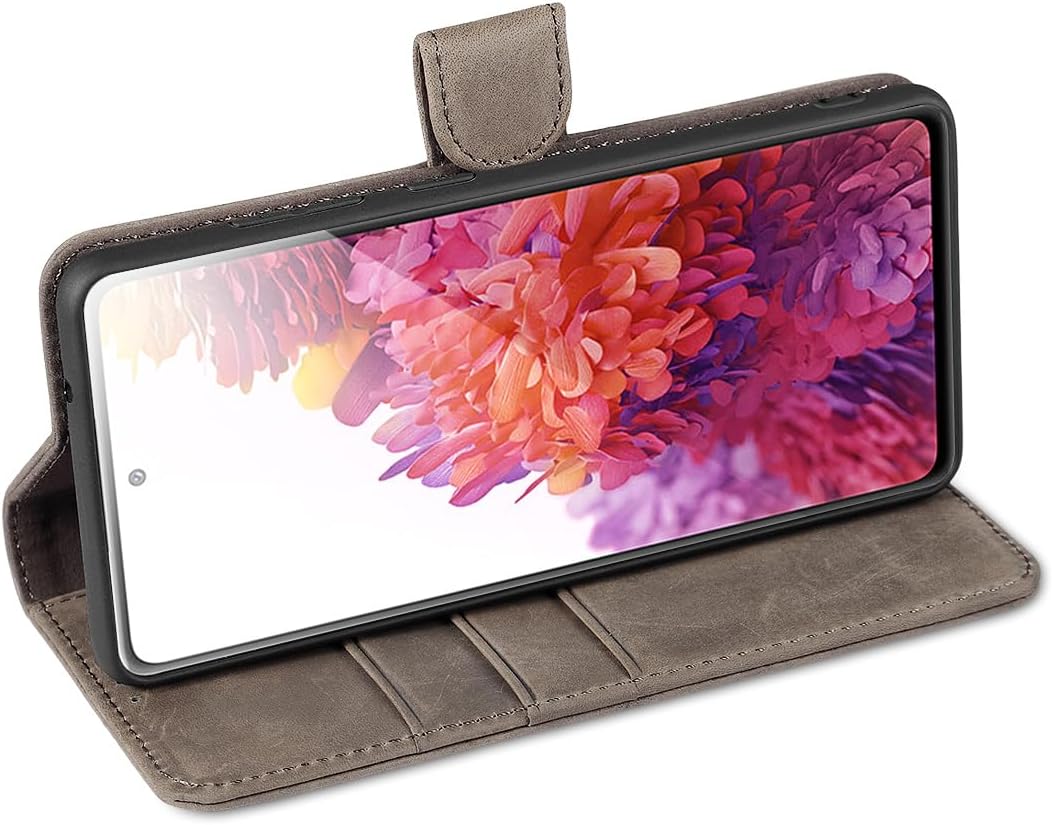 LENSUN Lederhülle für Samsung Galaxy S20 FE, Echtleder Hülle [Bookstyle][RFID Blocker][Echtes Leder]