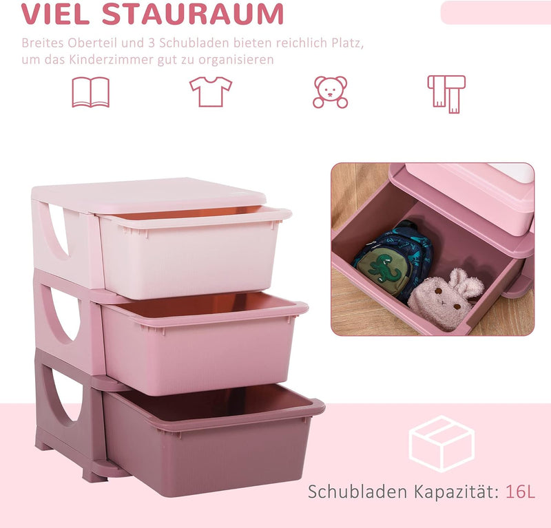 HOMCOM Schubladenschrank für Kinder mit Stauraum Aufbewahrungsboxen Spielzeug-Organizer Spielzeugkis