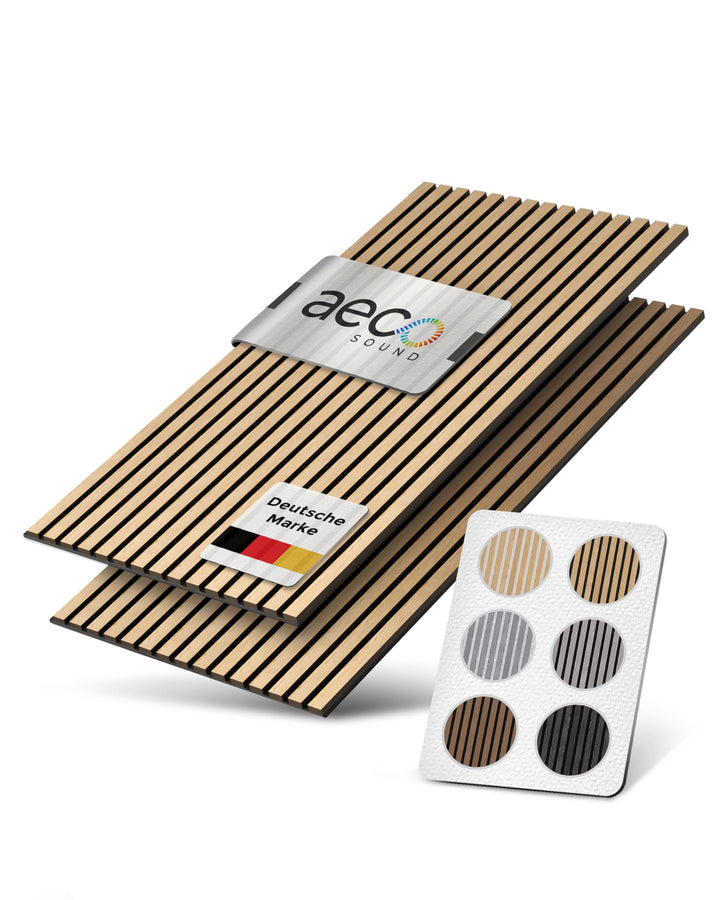 Akustikpaneele Holz – 2er-Set | 120x60cm | Echtholz Eiche & Akustikfilz Schwarz – 3D Wandpaneele für