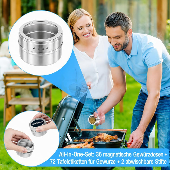 LYCN 40er Set Magnetische Gewürzdosen Edelstahl, 90ml Gewürzbehälter für Kühlschrank & Grill, Platzs