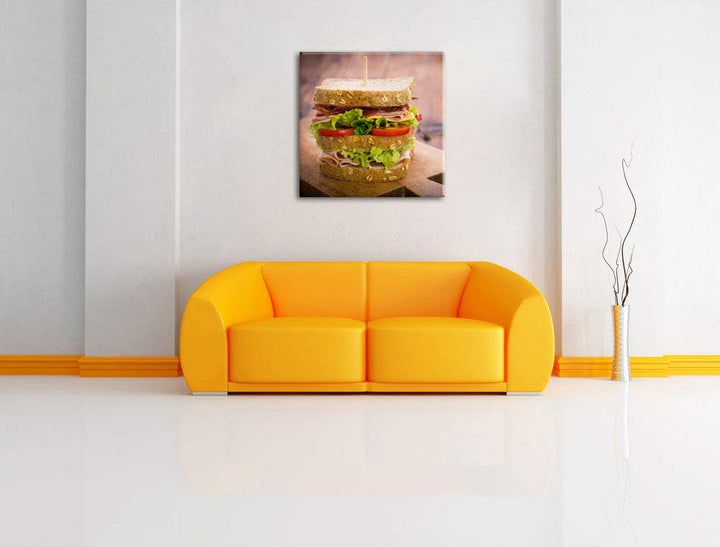 Doppeldecker Sandwich, Format: 70x70 auf Leinwand, XXL riesige Bilder fertig gerahmt mit Keilrahmen,