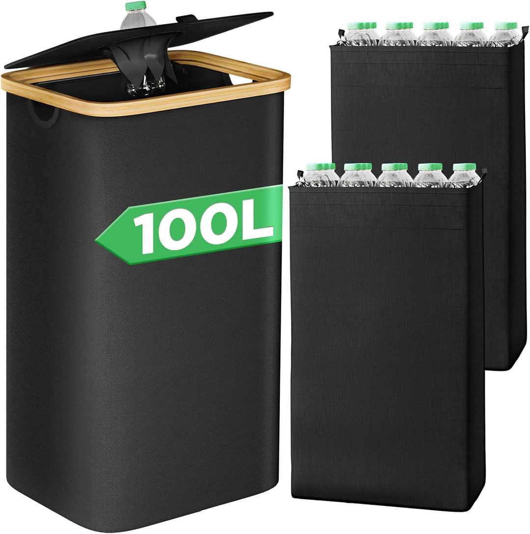 Yorbay 100L Pfandflaschen Sammelbehälter mit Deckel & 2 Tragetaschen, Pfandflaschen Aufbewahrung mit