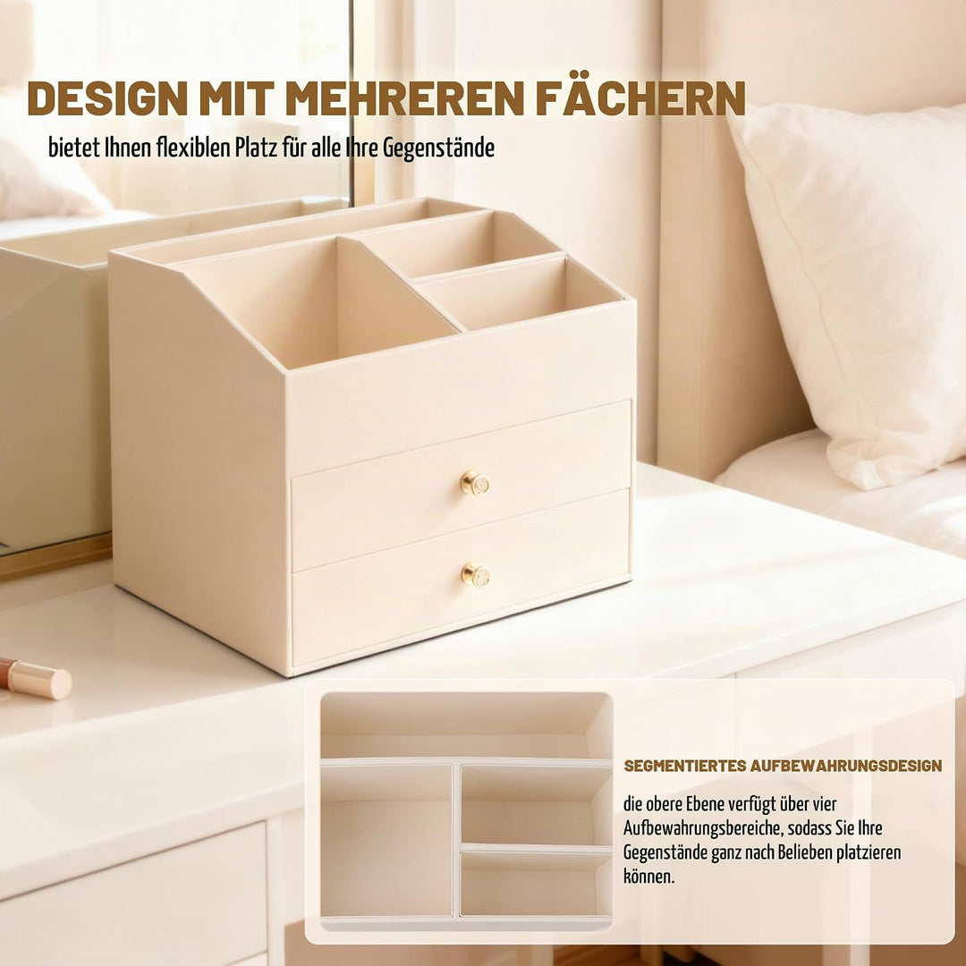 Homeanda Make-up-Organizer aus Kunstleder mit 2 Schubladen – Schreibtisch-Organizer für Kosmetik, Li