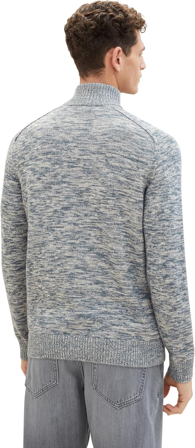 TOM TAILOR Herren Troyer Strickpullover aus Baumwolle S 34251 - Dusty Dark Teal Mouline, S 34251 - D