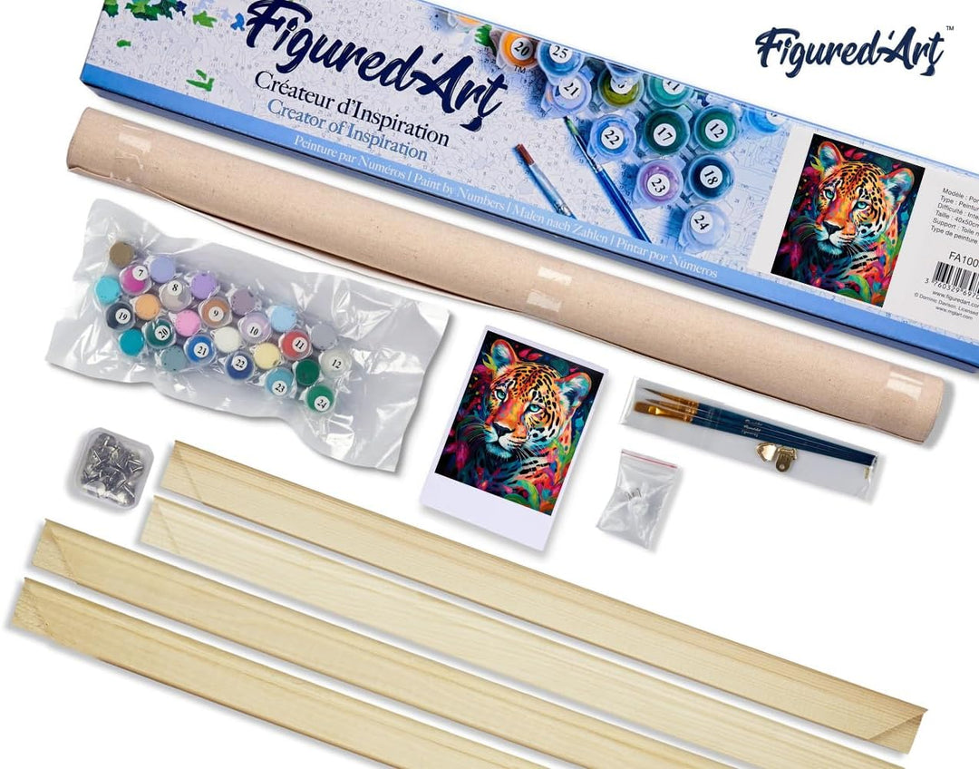 Figured'Art Malen Nach Zahlen Erwachsene Mit Rahmen Leopard Farbenfroh Abstrakt - Paint by Numbers B