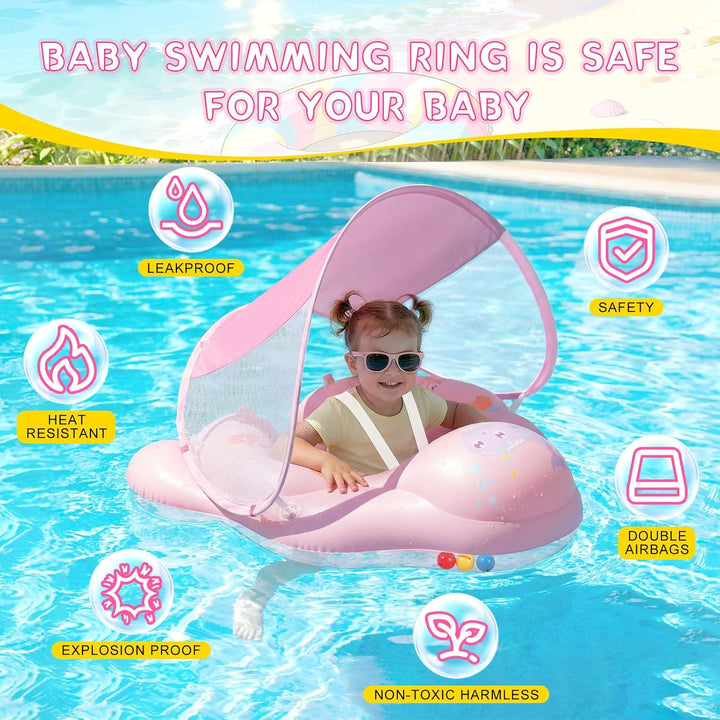 Schwimmring Baby mit abnehmbarem Sonnenschutz Mit Glocke Baby Float Schwimmsitz Kinderbecken Schwimm