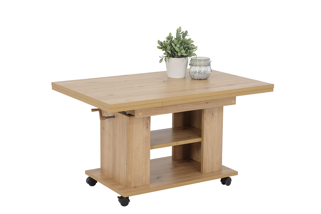 Apollo Funktionscouchtisch Sofatisch Jakob, Holzoptik melaminbeschichtet, Eiche, höhenverstellbar 51