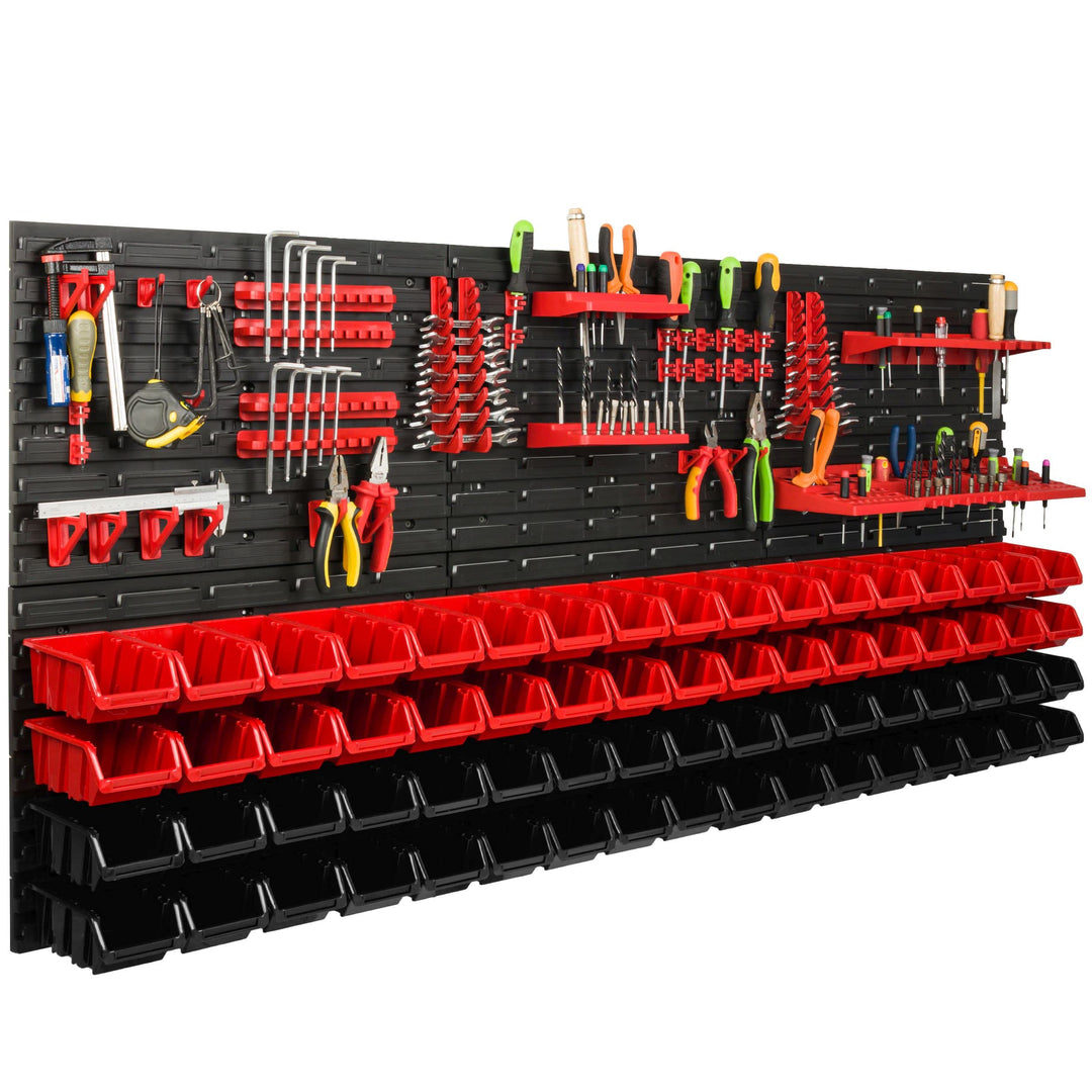 Lagersystem Werkstattregal | 172 x 78 cm | 68 stck. Box | Wandregal mit Werkzeughalterungen und Stap