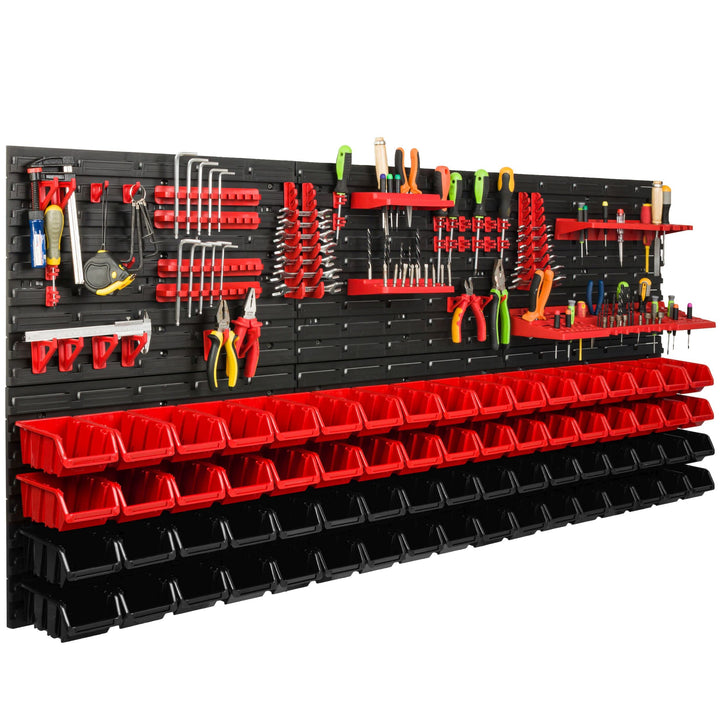 Lagersystem Werkstattregal | 172 x 78 cm | 68 stck. Box | Wandregal mit Werkzeughalterungen und Stap
