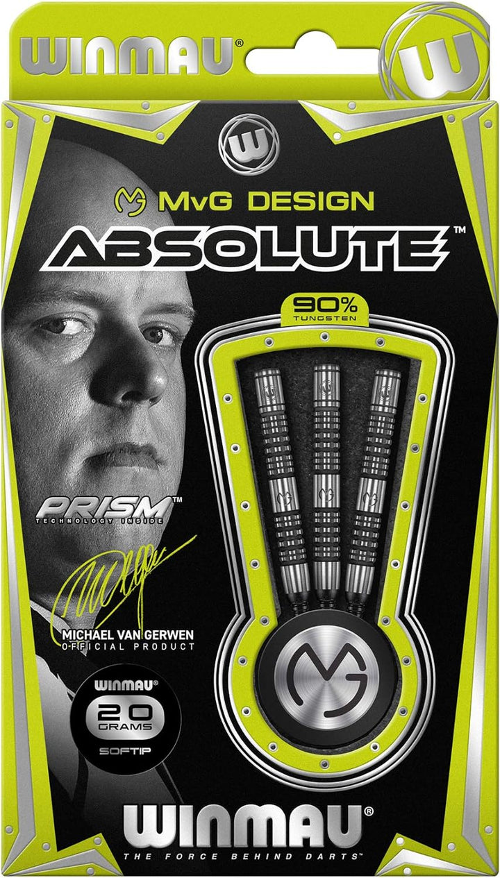 WINMAU Michael Van Gerwen MvG Absolute Tungsten Softip Darts Set 18 Gram with Prism Flights and Vect