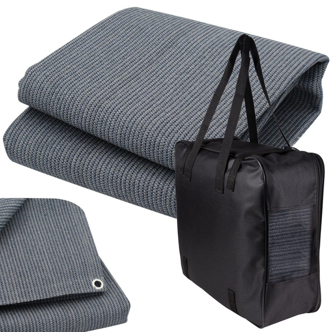 Vorzeltteppich + 12 Stahl-Heringe + Tasche - 250x550 GRAU-BLAU - Zeltteppich Zeltunterlage Outdoor C