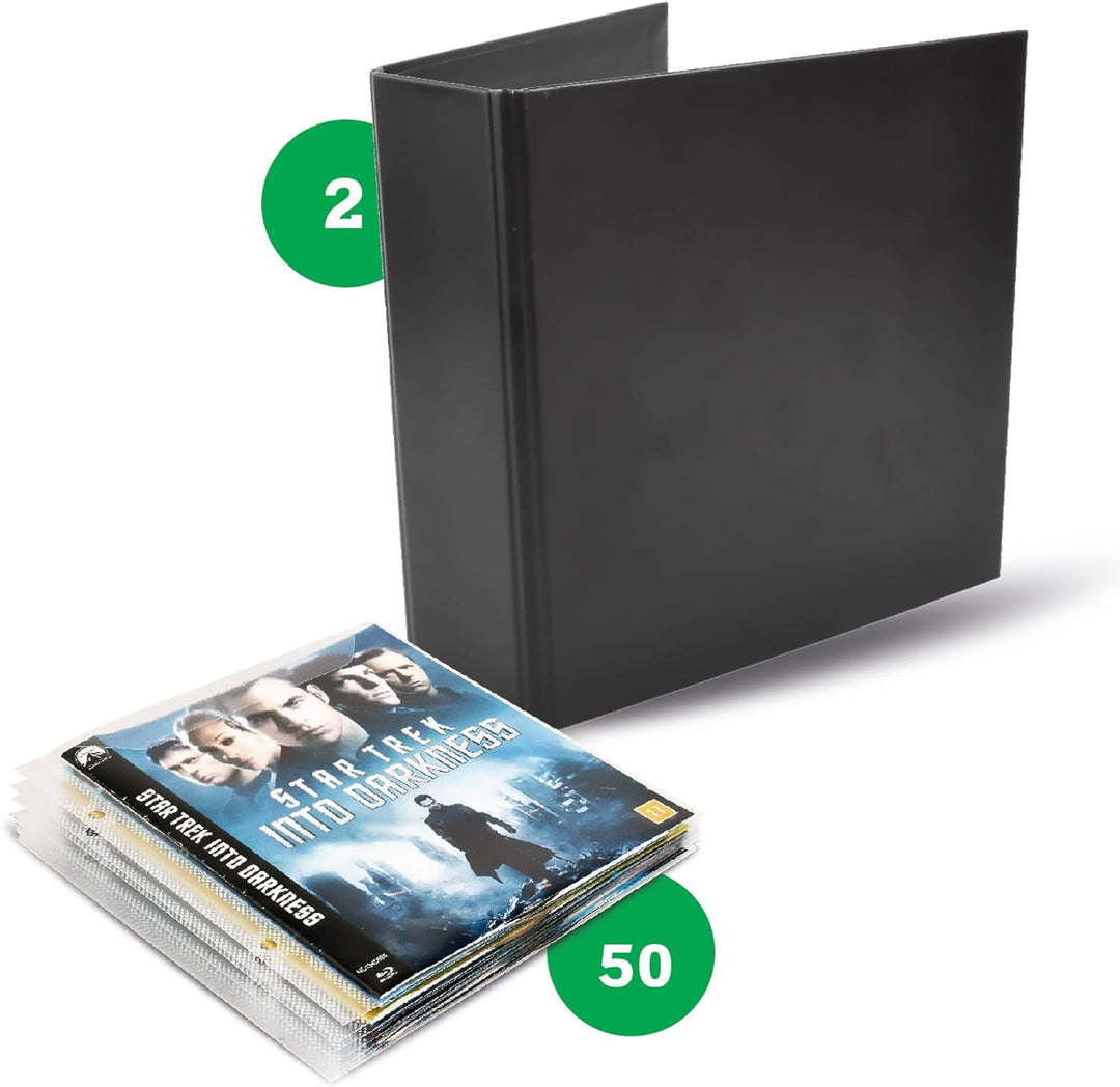 3L Blu-Ray Aufbewahrung - Kombipack mit 50 BluRay Hüllen & 2 Ringordner - Praktisch für Blu Ray Ordn