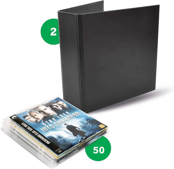 3L Blu-Ray Aufbewahrung - Kombipack mit 50 BluRay Hüllen & 2 Ringordner - Praktisch für Blu Ray Ordn