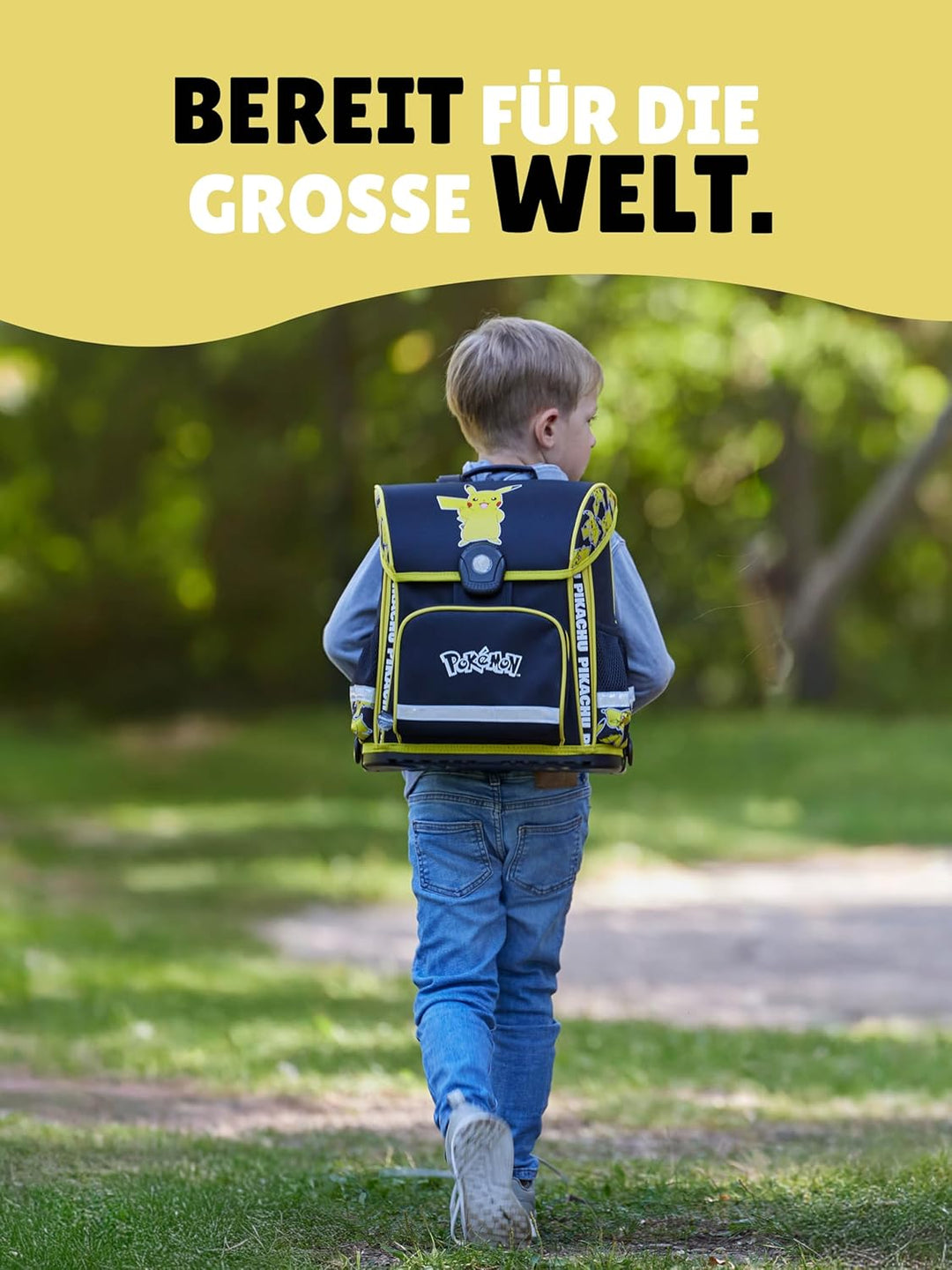 Familando - Schulranzen Set 6-teilig mit Sporttasche - Pokémon mit Pikachu Motiv - Ergonomisch, stab