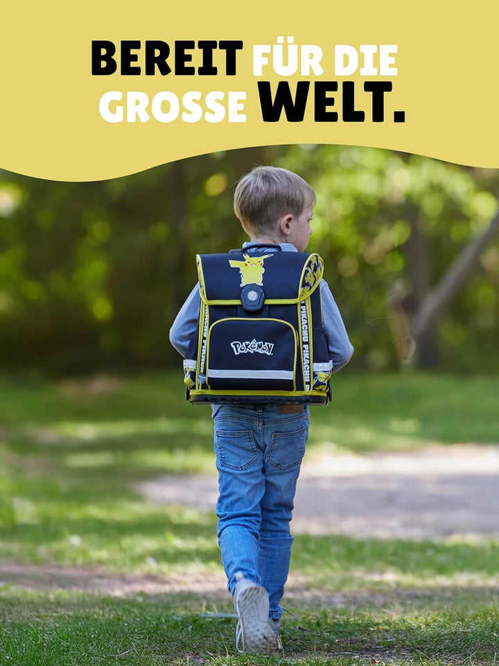 Familando - Schulranzen Set 6-teilig mit Sporttasche - Pokémon mit Pikachu Motiv - Ergonomisch, stab