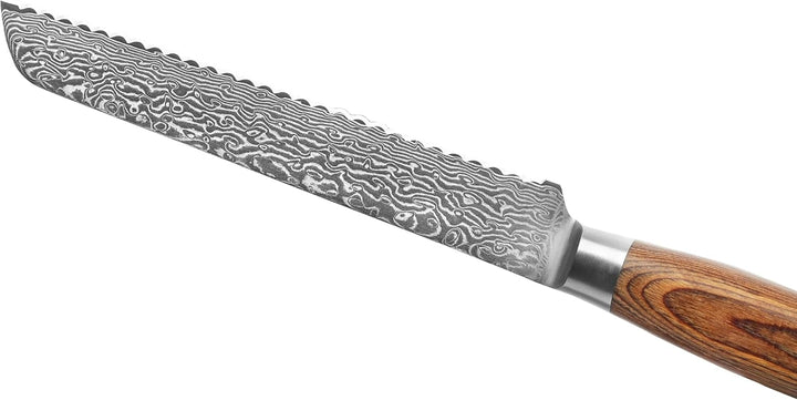 Wakoli EDIB Pro Brotmesser Wellenschliff aus echtem Damaststahl (VG10 Kern) 20 cm Klinge – Scharf &