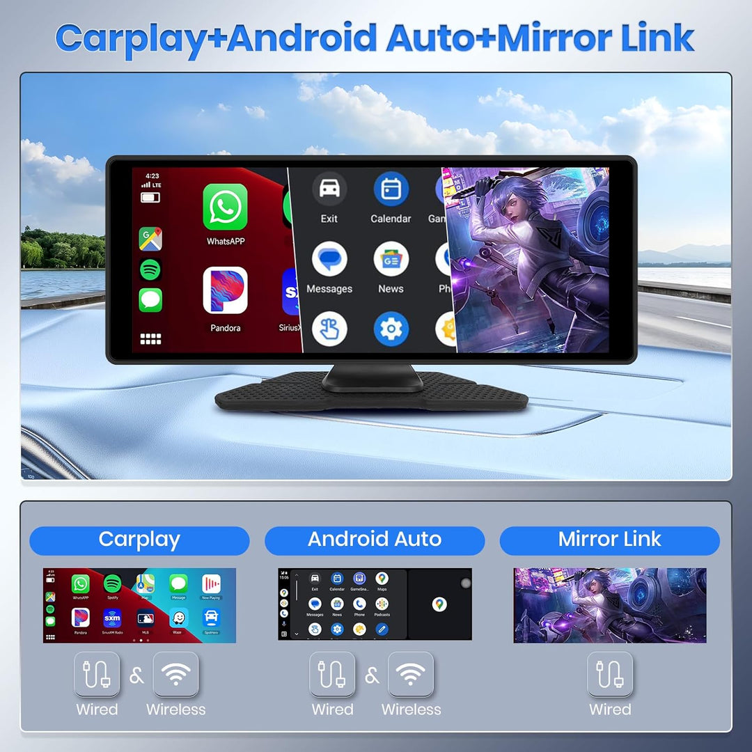 Drahtlos CarPlay und Android Auto, Hodozzy 10,26 Zoll Tragbares Autoradio Bluetooth mit IPS Touchscr
