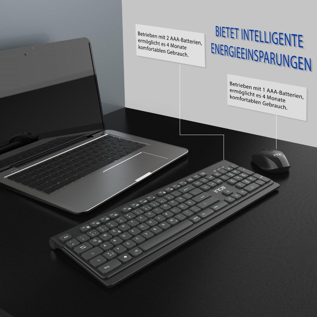 Kabelloses Tastatur Maus Set – inca IWS-519 Wireless Combo mit 12 Multimedia-Tasten, 2.4GHz Verbindu