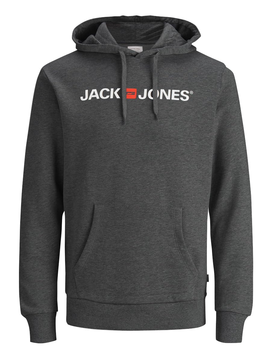 JACK & JONES Male Kapuzenpullover Logo Kapuzenpullover S Grau (Dark Grey Melange/Reg Fit - Me), S Gr