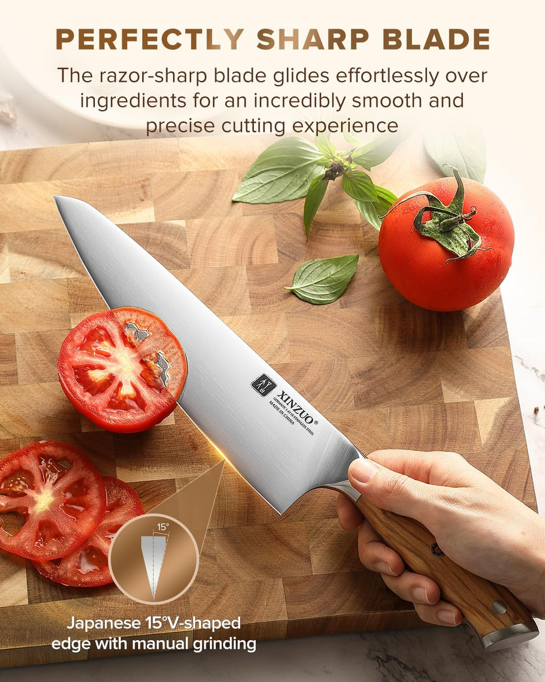 XINZUO Edelstahl 21cm Kochmesser -Profi Geschmiedet Scharf Chefmesser Deutschem 1.4116 Edelstahl Küc