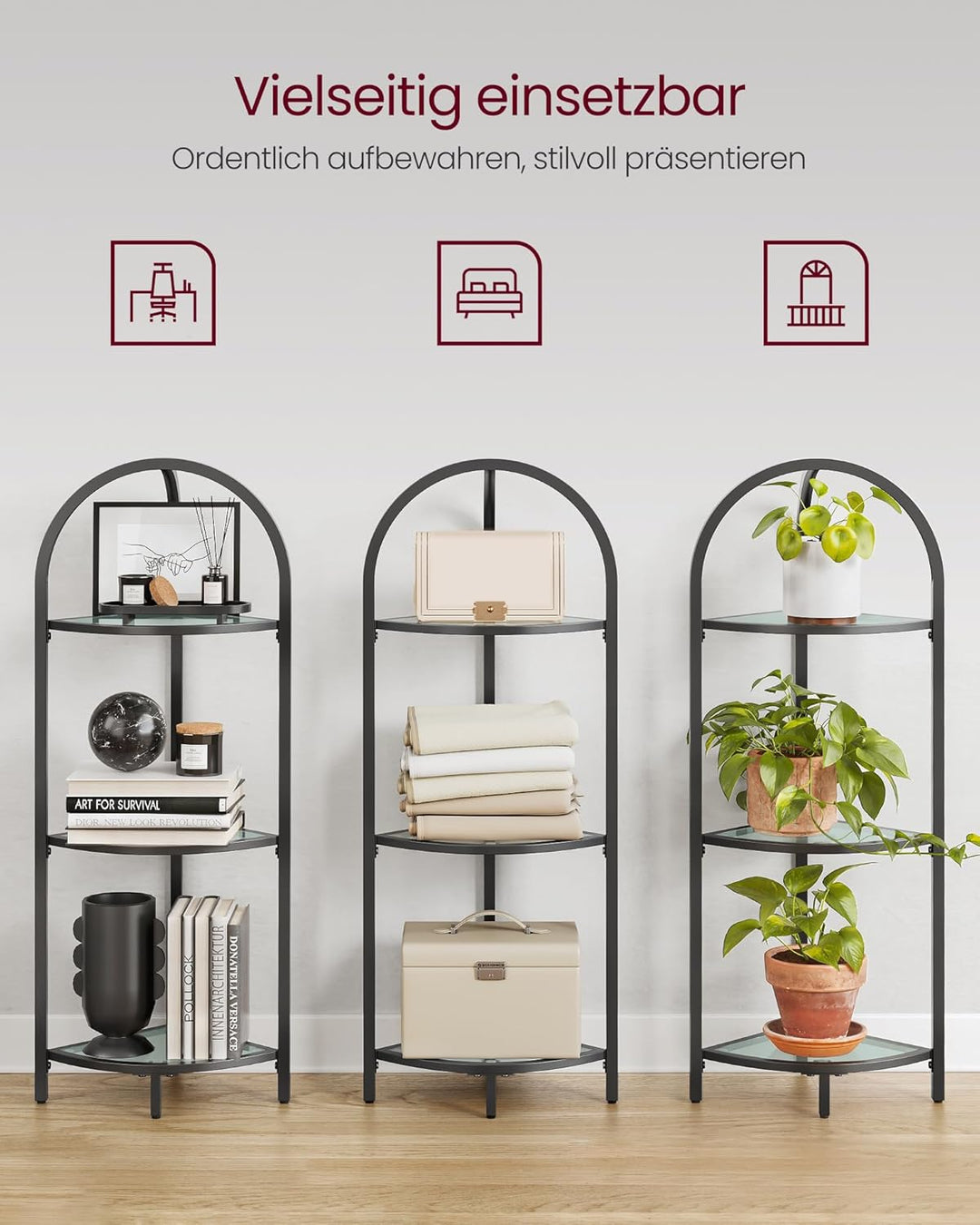 VASAGLE Eckregal 3 Ebenen, Bücherregal, Pflanzenregal, Standregal, Badezimmerregal, Ablagen aus Hart