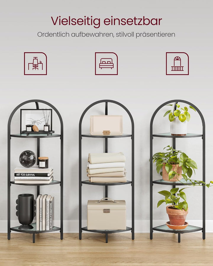 VASAGLE Eckregal 3 Ebenen, Bücherregal, Pflanzenregal, Standregal, Badezimmerregal, Ablagen aus Hart