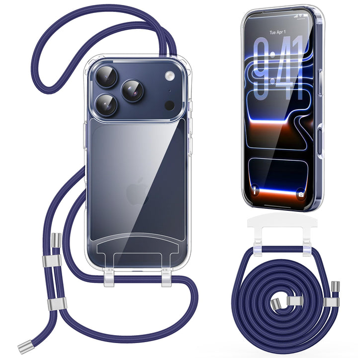 Handykette mit Band für iPhone 17 Pro Hülle, Verstellbarem und Demontage Band, Transparente Case mit