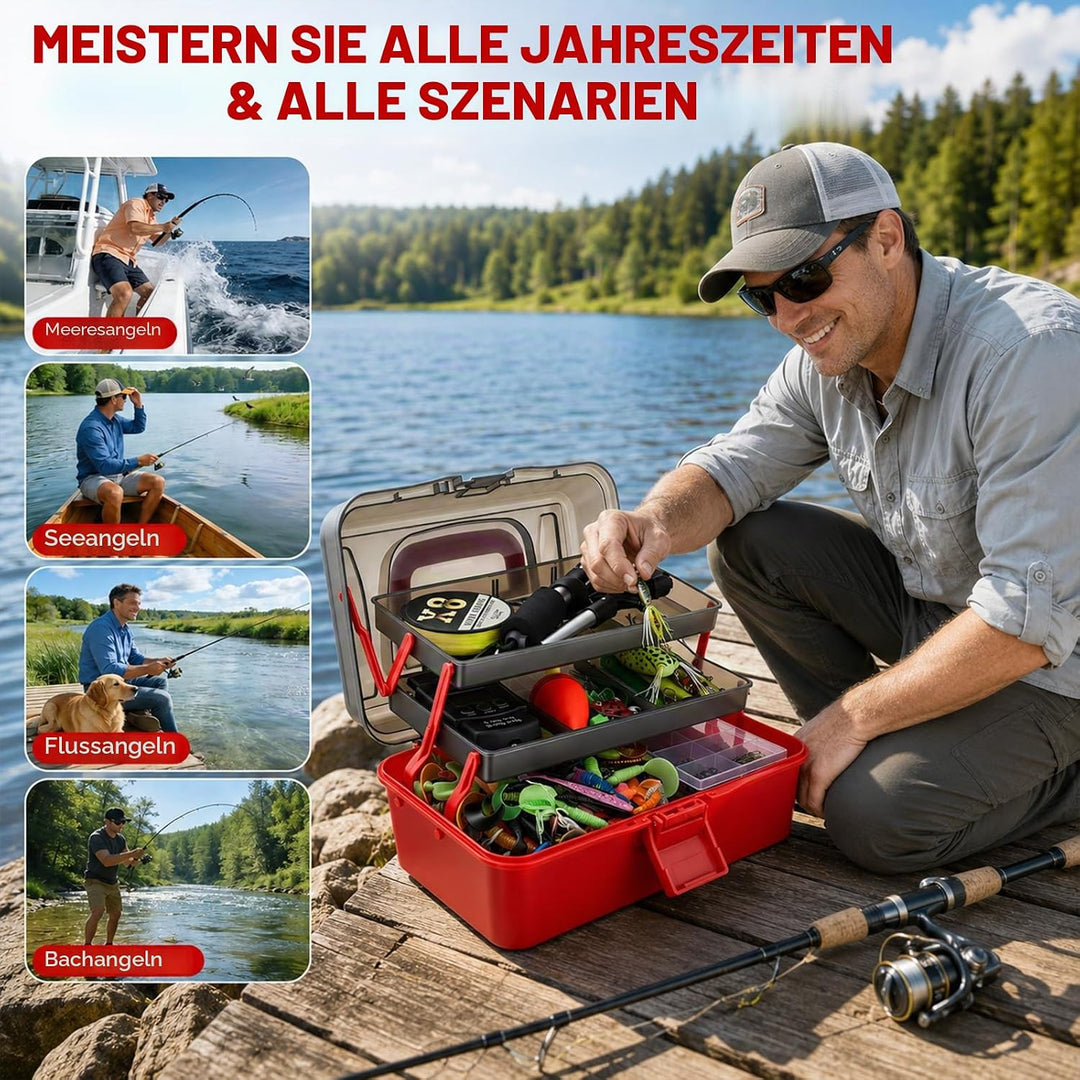 680 Stück Angelzubehör Set, Gemischt Angelköder Kit mit Köder Haken Angelzange Angelwaage für Zander