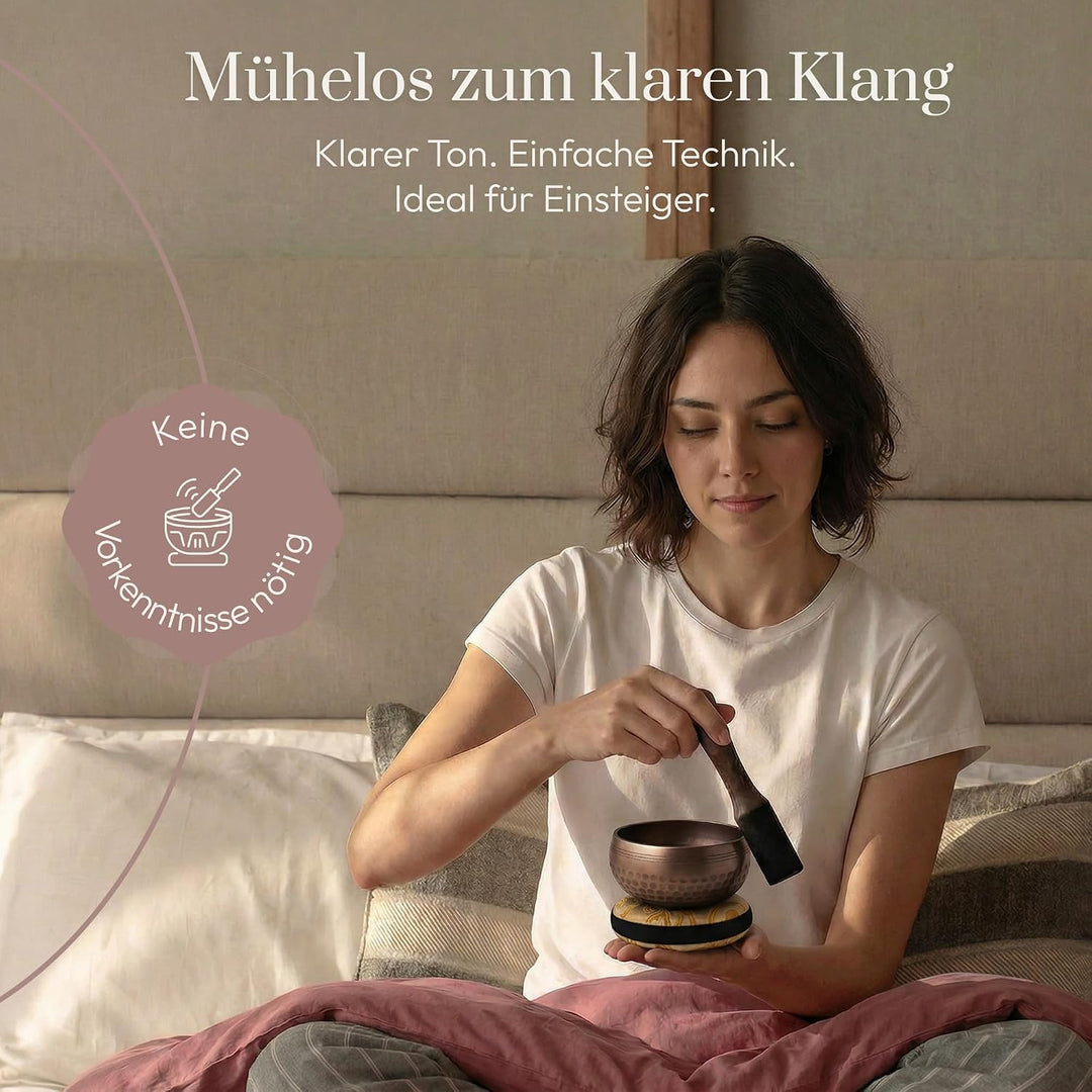 Silent Mind Klangschale Ø9cm Bronze – Handgefertigtes Komplett-Set mit Kissen und Klöppel, für Anfän