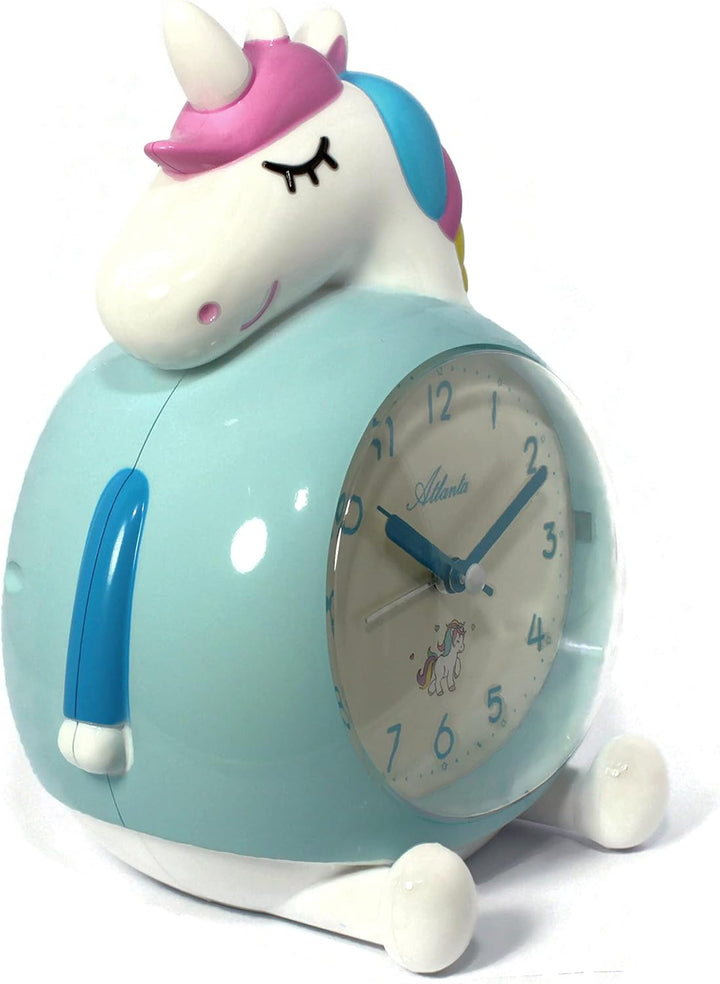 Atlanta Kinderwecker ohne Ticken Einhorn mit Musik Licht Obenabsteller Blau 17 cm - 2163 14 x 17 x 1