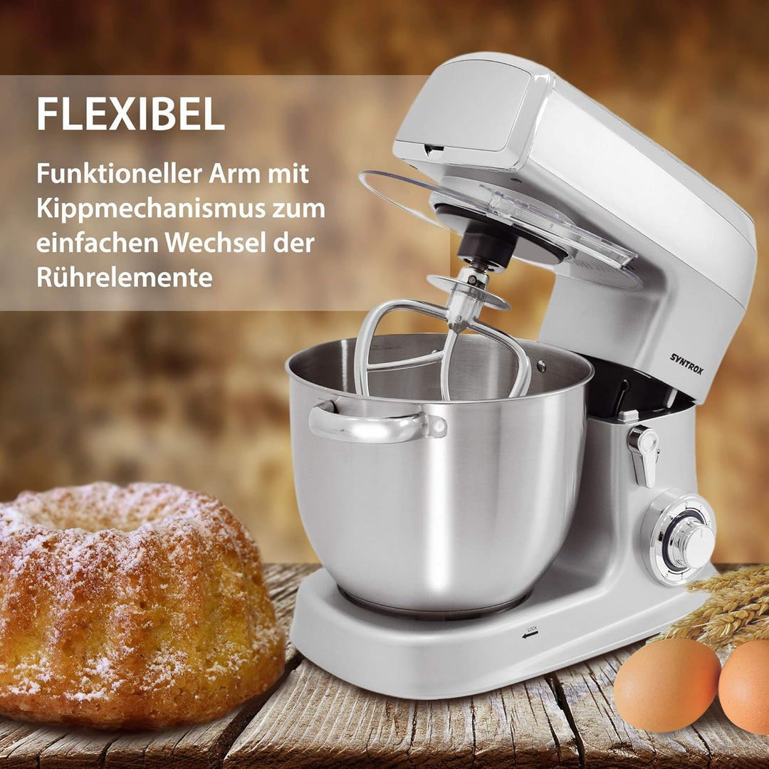 Syntrox Silber Küchenmaschine Wasas Mixen & Zerkleinern 7,5 Liter, Mixer und Fleischwolf in einem, H