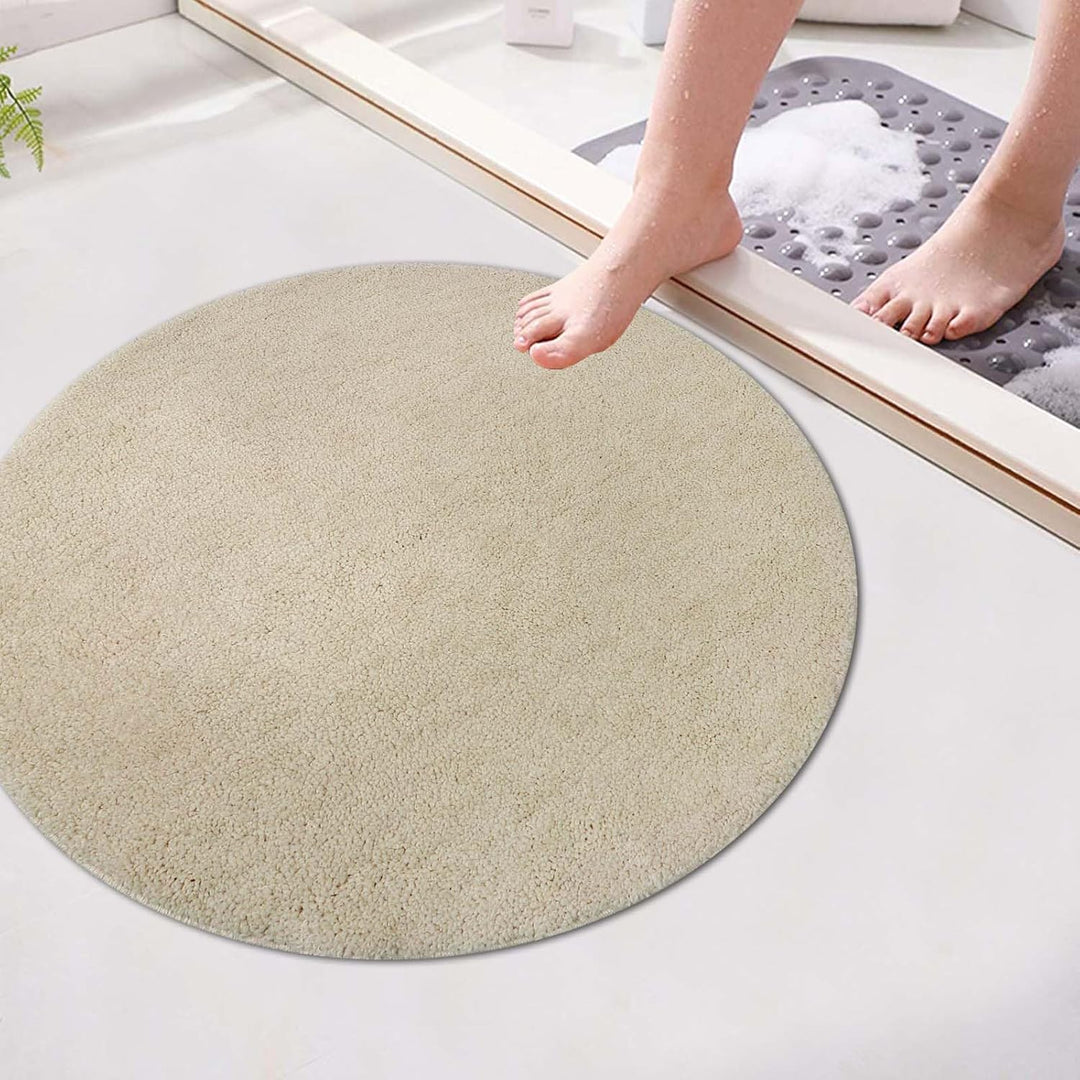 Famibay Badezimmerteppich rutschfest Badematte Waschbar Badteppich Beige 80cm Runde Weiche Badvorleg