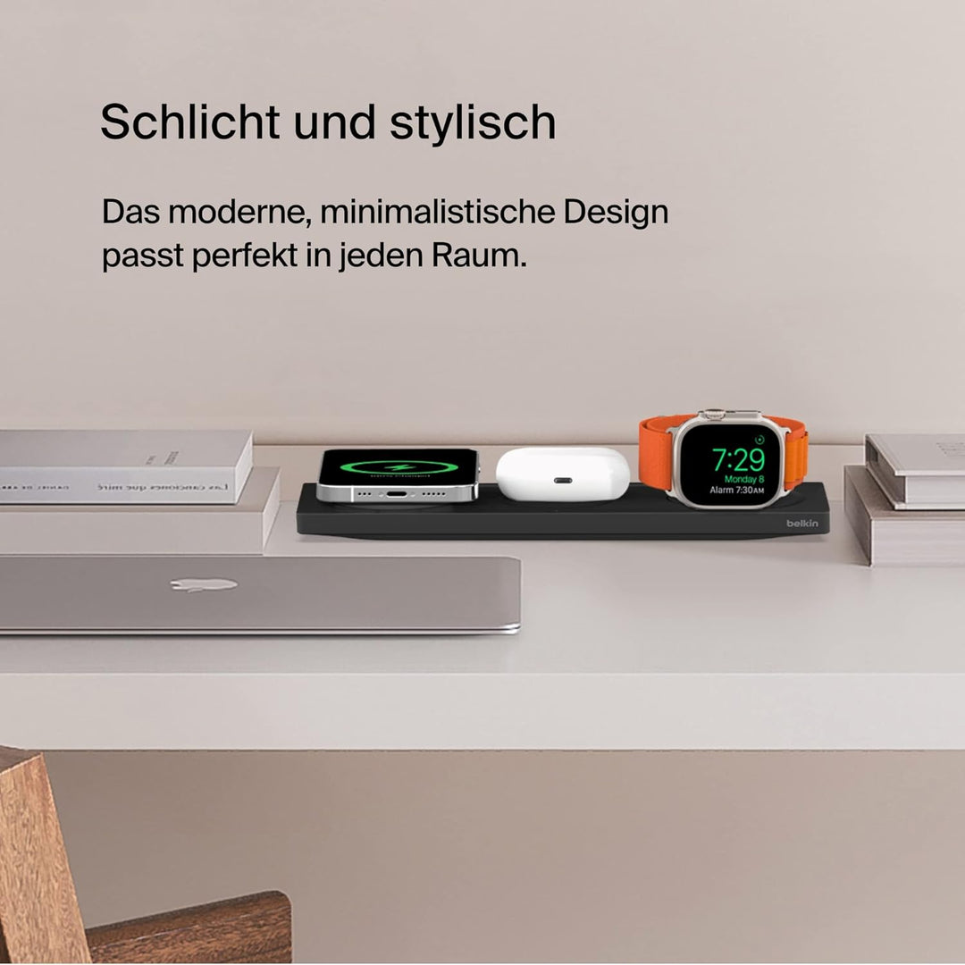 Belkin MagSafe drahtloses 3-in-1-Ladegerät, MFi-zertifiziertes Ladepad, MagSafe Ladestation für die