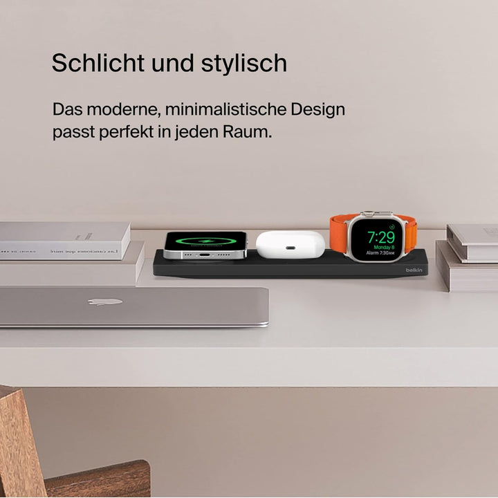 Belkin MagSafe drahtloses 3-in-1-Ladegerät, MFi-zertifiziertes Ladepad, MagSafe Ladestation für die