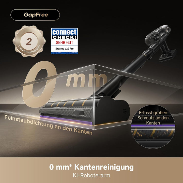 dreame V20 Pro-A Kabelloser Staubsauger, Kantenreinigung 0 mm, ohne Verheddern, für Hartböden und Te