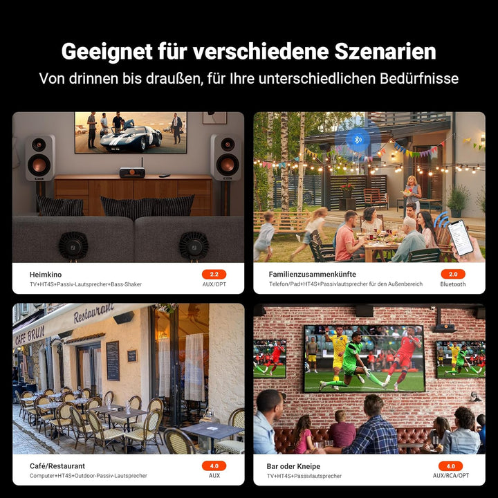 Fosi Audio HT4S Bluetooth Verstärker Hifi Stereo für Aussenlautsprecher, 4 Kanal Verstärker für Bass