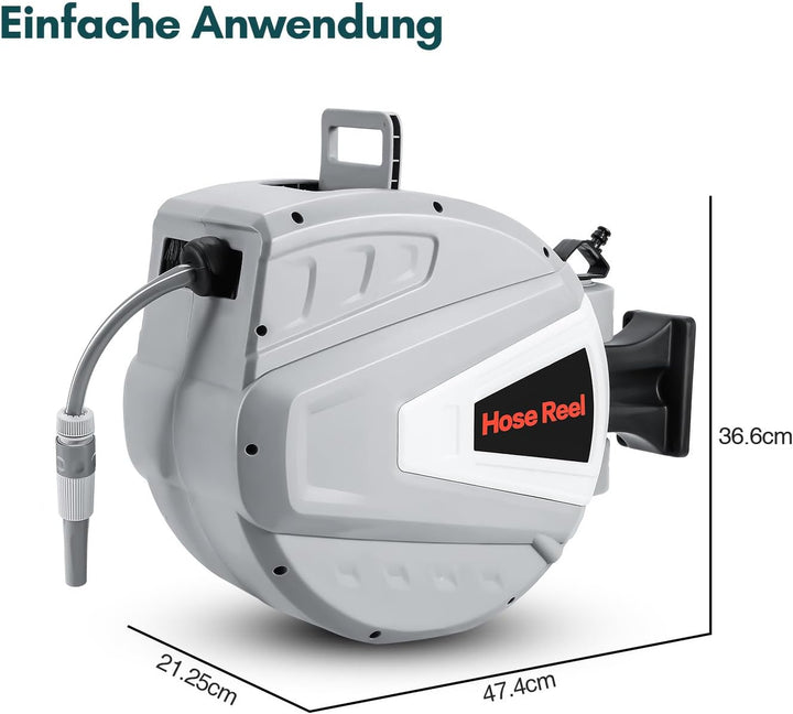 Schlauchtrommel Schlauchbox 20+2m, Automatik Schlauchaufroller 180°,Wand-Schlauchbox mit Handbrause