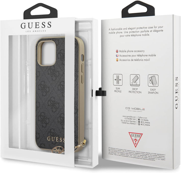 Guess 4G Charms Hard Case Hülle für Apple iPhone 12/12 Pro (6.1) - Grau GUHCP12MGF4GGR Uni