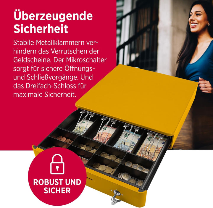 Olympia M 405 Gelb | Kassenlade mit 8 Münz- & 4 Scheinfächern | Robuste Kassenschublade Unterbau aus