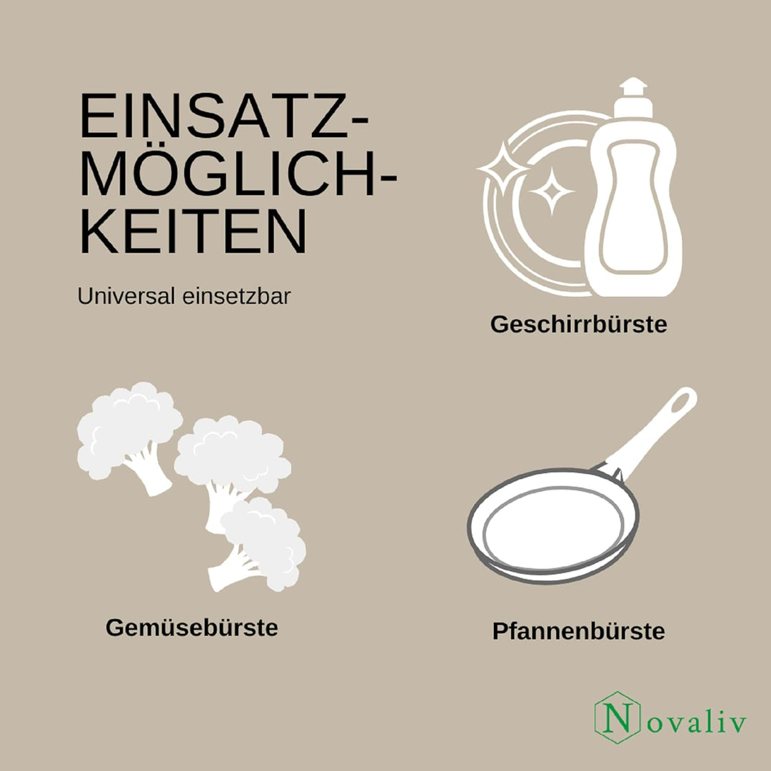 Novaliv 3X Spülbürsten Set I Rosshaar I Holz I gross I Abwaschbürste Küchenbürste Mixtopf Bürste Sch