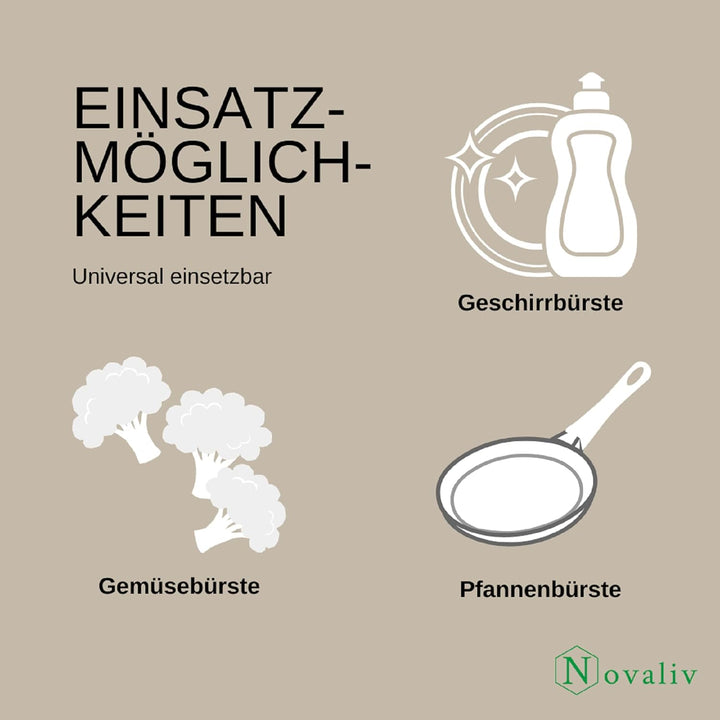 Novaliv 3X Spülbürsten Set I Rosshaar I Holz I gross I Abwaschbürste Küchenbürste Mixtopf Bürste Sch