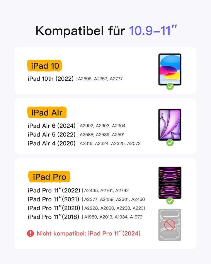 Inateck iPad 10 Generation Hülle mit Tastatur, für iPad 11 Gen. A16 2025 11 Zoll, Air 11 Zoll M3/M2