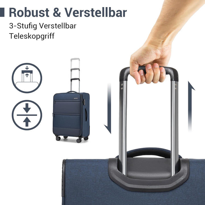 British Traveller Erweiterbarer Koffer Gross, 100L Stoff Reisekoffer mit Volumenerweiterung,4 Rollen